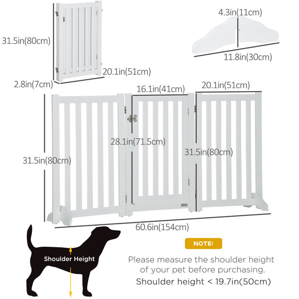 White foldable dog gate with door and 3 panels