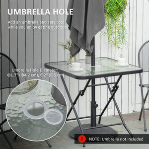 Square folding garden table with parasol hole, black