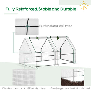 Portable mini tunnel greenhouse with large zippered doors