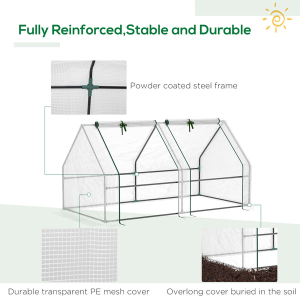 Portable mini tunnel greenhouse with large zippered doors