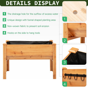 Tall outdoor planter with hooks, natural wood