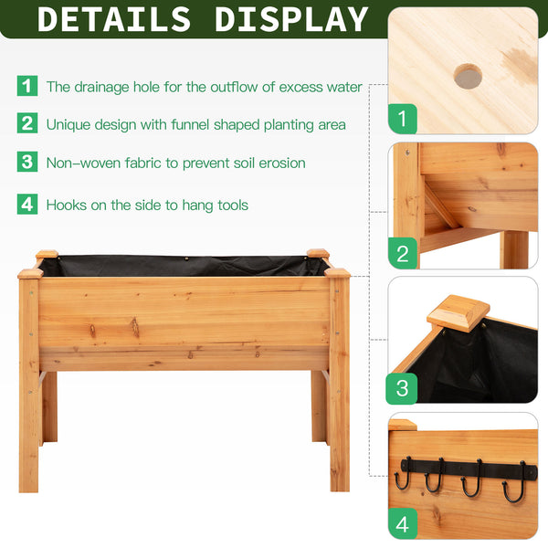 Tall outdoor planter with hooks, natural wood
