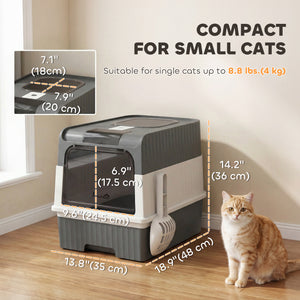 Enclosed litter box with drawer and top entry, grey
