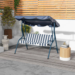 Outdoor Porch Swing with Adjustable Canopy, 3-Seater Patio Swing Chair with Cushion, Blue