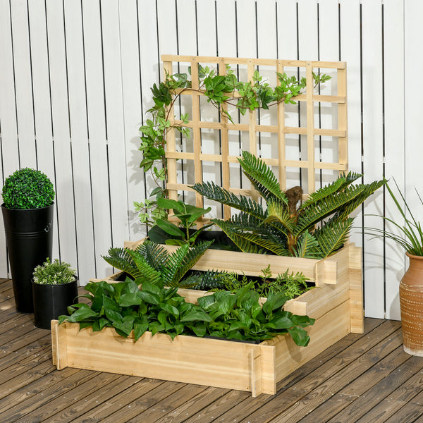 Raised wooden planter with trellis