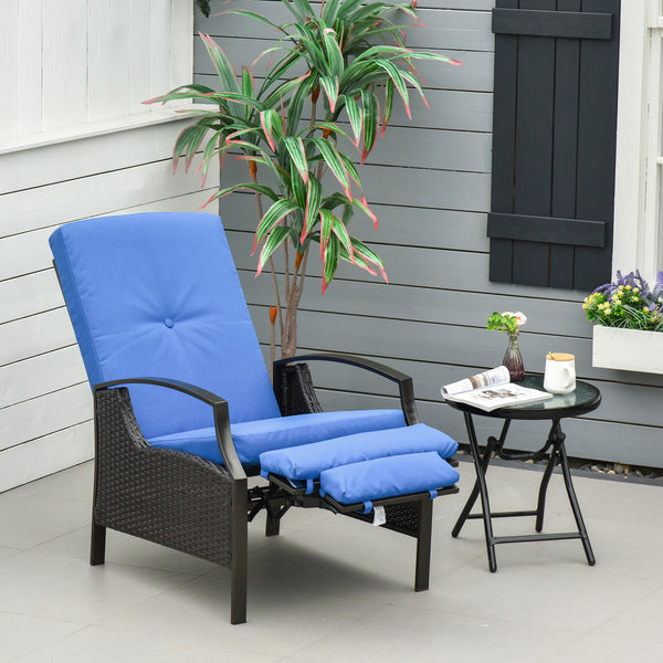 Reclining rattan armchair, blue