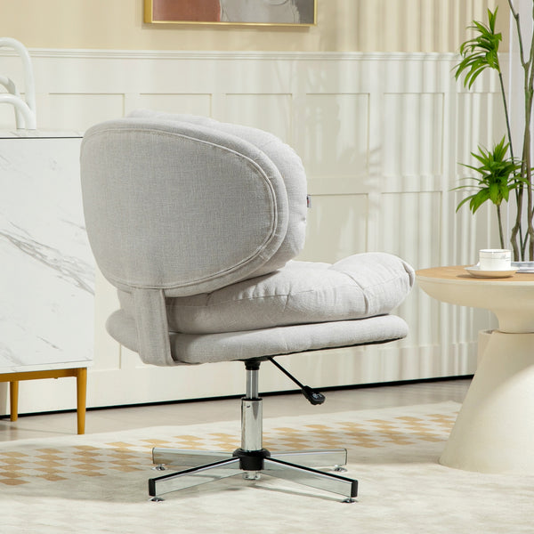Office chair without armrests, with a wide, padded seat and adjustable height, cream white