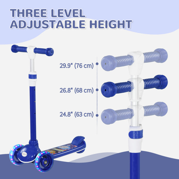 3-wheeled scooter with adjustable height, LED light, blue