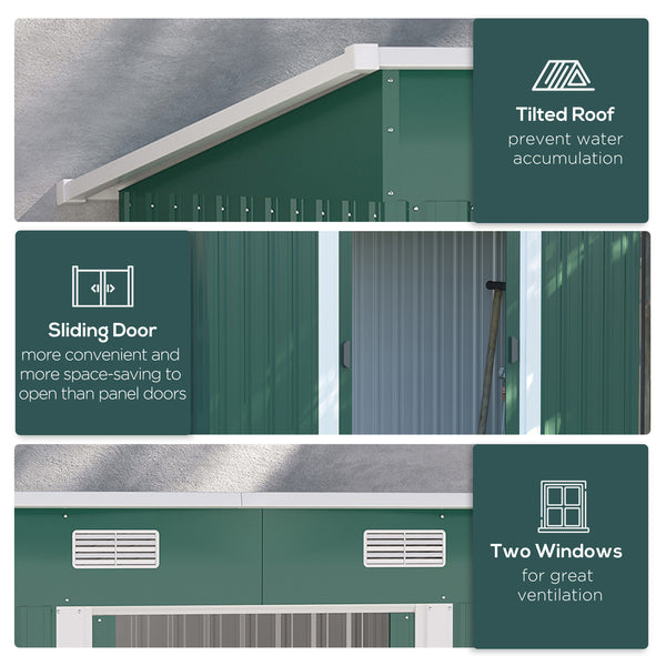 Lockable metal garden shed, green