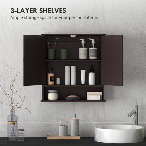 Medicine cabinet with mirror and double doors, dark brown