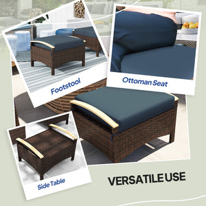 2-piece wicker garden set with removable cushion, blue