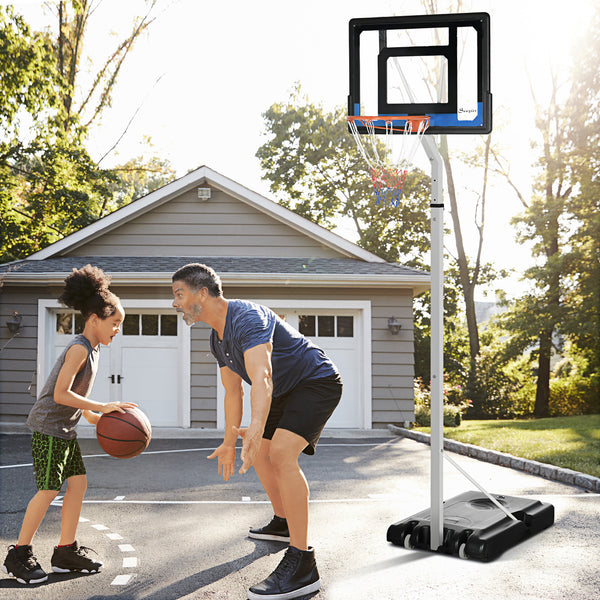 Adjustable basketball hoop with sturdy backboard and weighted base