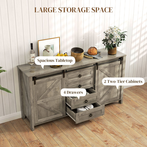 Country style sideboard with sliding doors, drawers and adjustable shelves, aged light grey