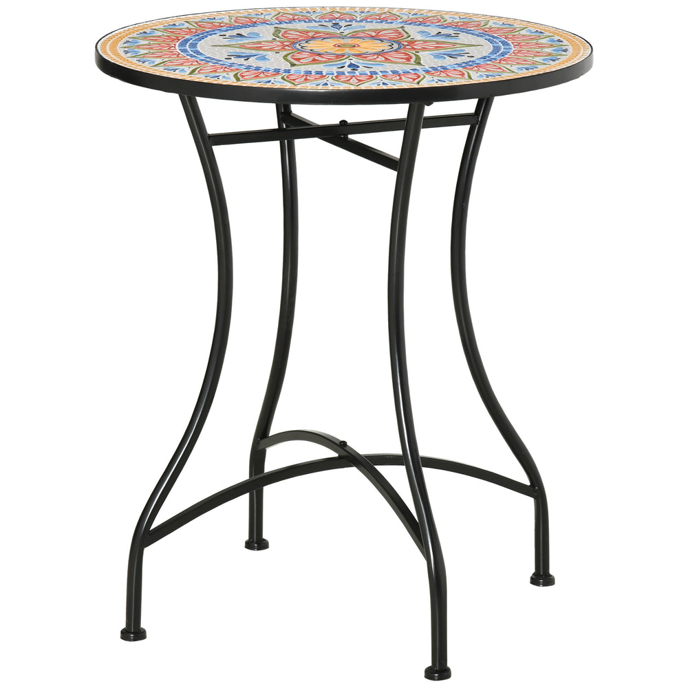 Mosaic Patio Table, Round Coffee Table with Metal Frame, Garden Furniture for Outdoor, Poolside, Red
