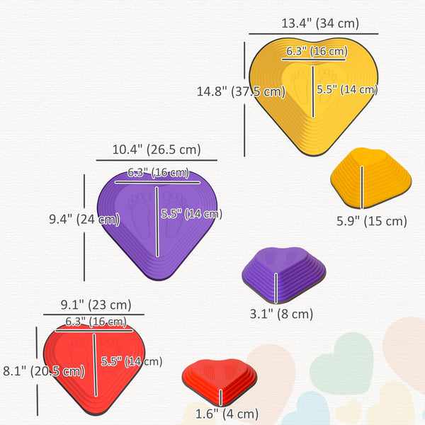 Set of 6 non-slip stacking stones for children, heart-shaped