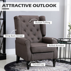 Button-tufted accent chair with wooden legs, brown