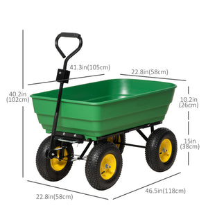 Heavy Duty 125L 4 Wheel Tilting Garden Cart, Green