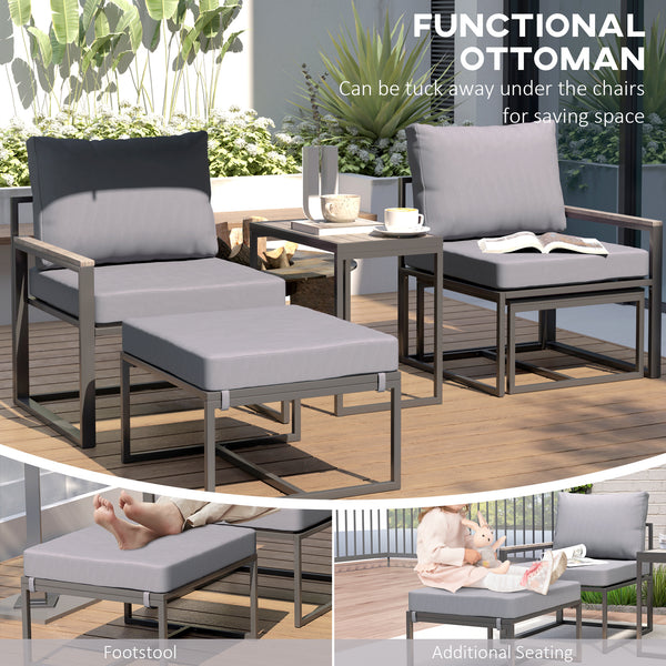 5-piece garden furniture set with ottomans, cushions and small sofa, grey