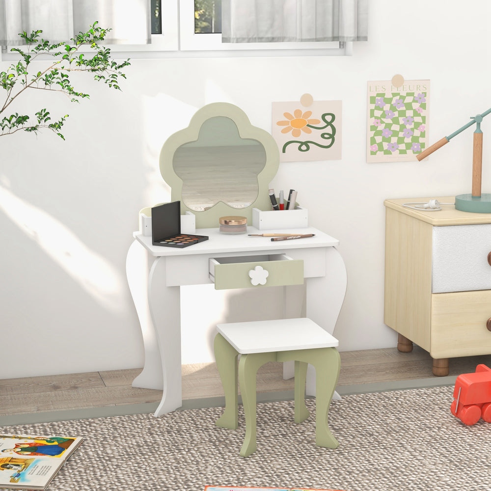 Dressing table with stool, mirror, drawer and storage boxes, white