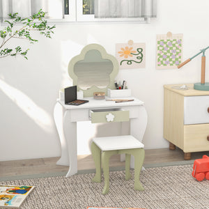 Dressing table with stool, mirror, drawer and storage boxes, white