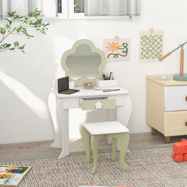 Dressing table with stool, mirror, drawer and storage boxes, white
