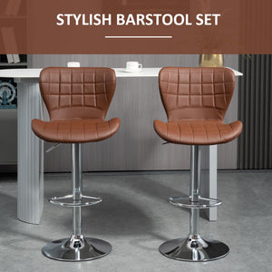 Set of 2 Adjustable Height Swivel Bar Stools with Footrest, Brown