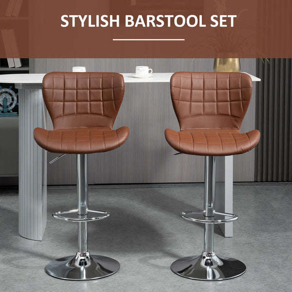 Set of 2 Adjustable Height Swivel Bar Stools with Footrest, Brown