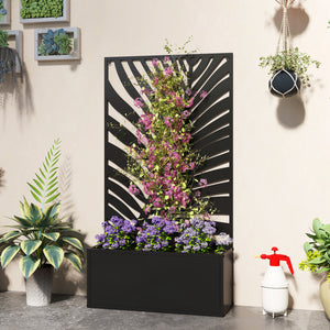 Metal planter with trellis for climbing plants