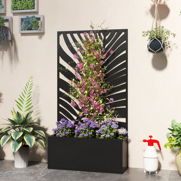 Metal planter with trellis for climbing plants