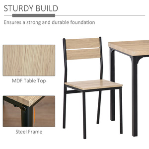 3-piece table and chairs set with metal legs, in natural wood.