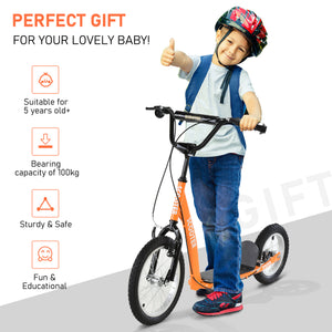 Scooter with adjustable handlebars, double brakes, inflatable wheels, orange 
