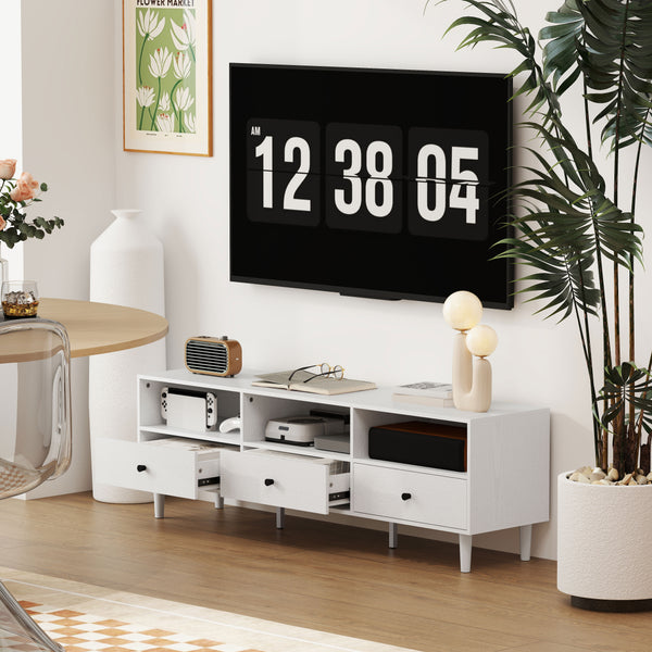 TV stand up to 75 inches with 3 storage shelves and 3 drawers, white