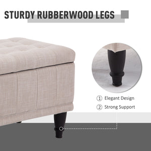 Linen fabric storage pouf with soft closing, beige