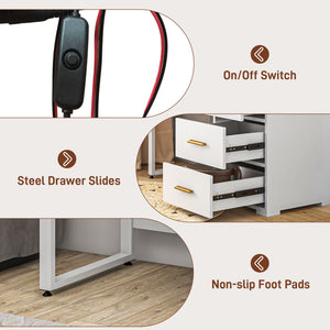 LED illuminated dressing table with mirror, drawer and storage shelves, white 