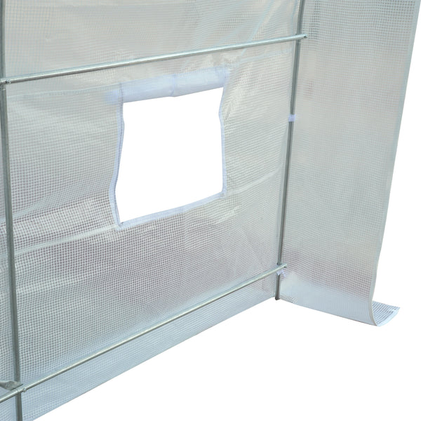 Portable tunnel greenhouse with door and ventilation window, white