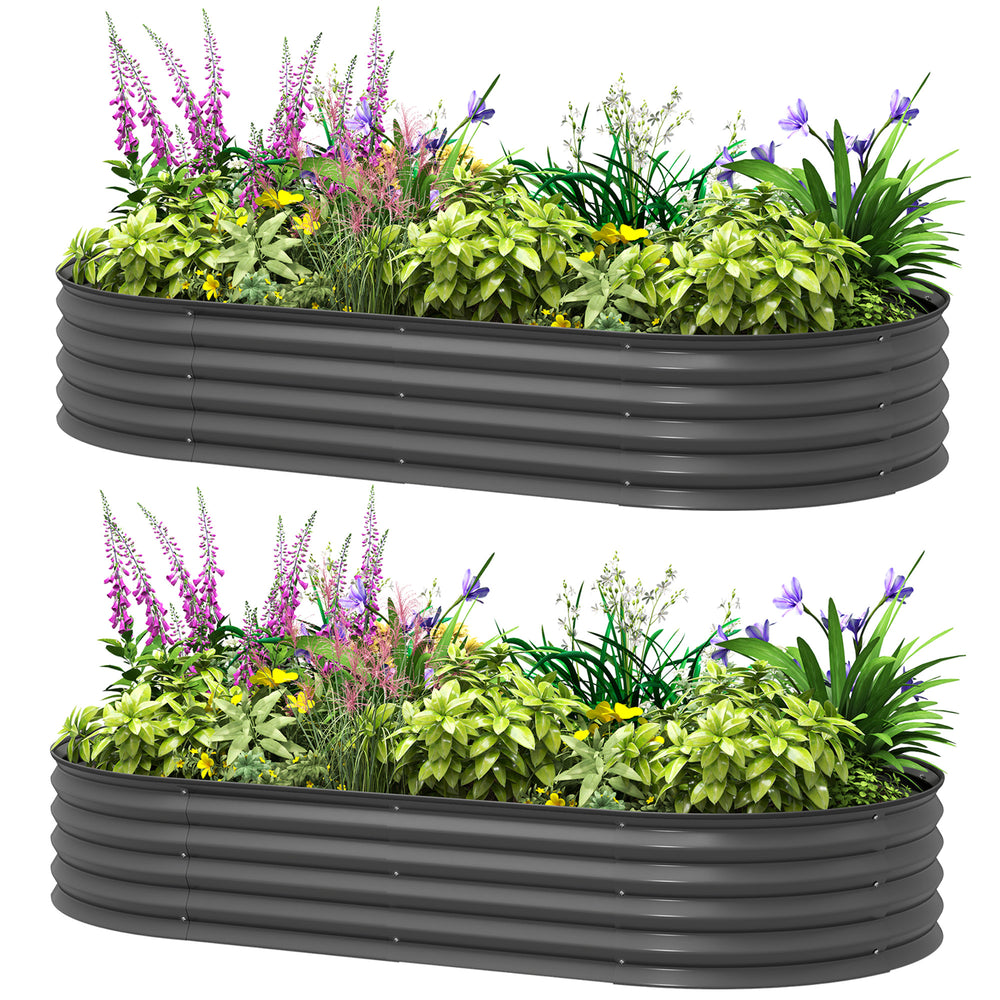 Raised outdoor planter in galvanized steel with metal support, dark grey