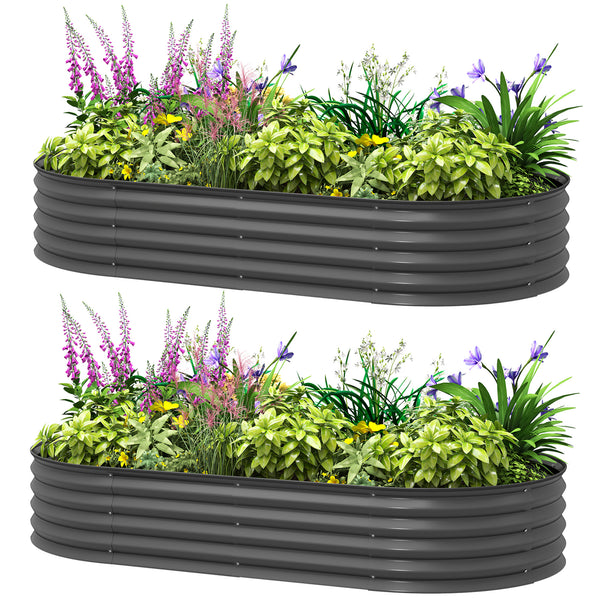 Raised outdoor planter in galvanized steel with metal support, dark grey
