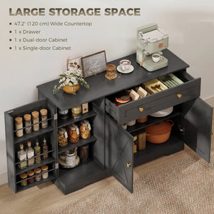 Farmhouse Coffee Bar Cabinet with Doors, Adjustable Shelves, Drawer, Sliding Barn Doors, Black