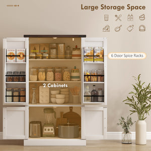 53.5-inch storage cabinet with adjustable shelves, 6 doors and spice racks for dining room, white