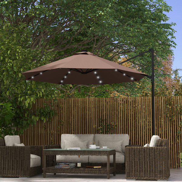 9.5'x8.5' Offset Patio Umbrella with Solar Powered LED Lights,