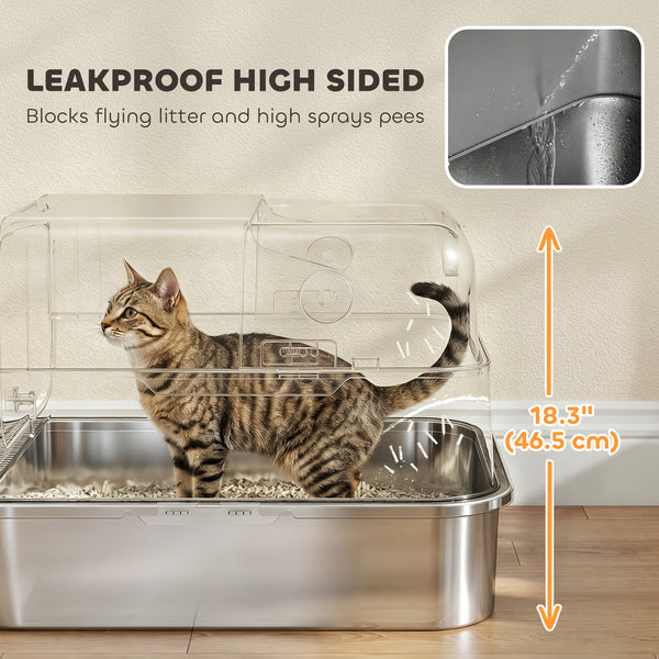 XXL stainless steel enclosed litter box, black