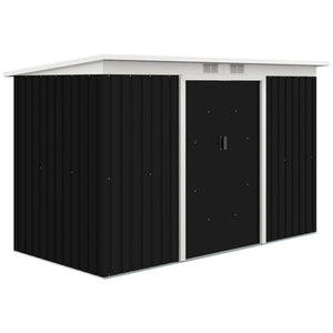 Galvanized steel garden shed with foundation kit, ventilation and doors, dark grey