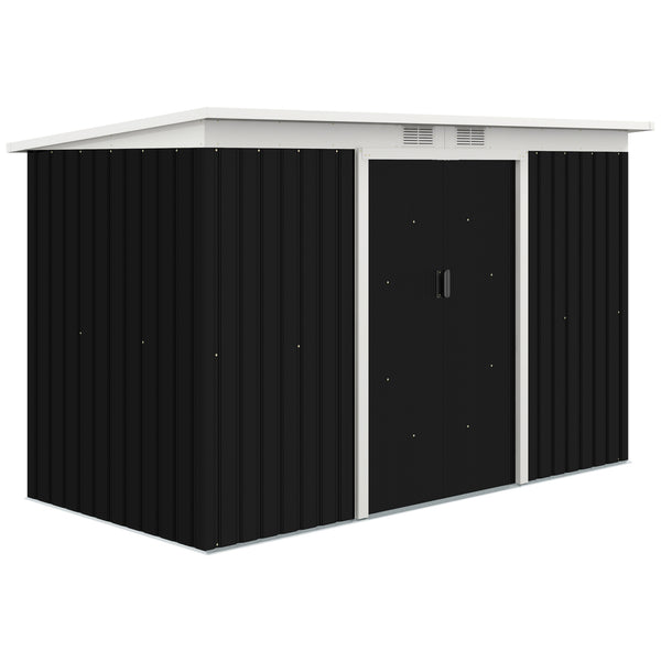 Galvanized steel garden shed with foundation kit, ventilation and doors, dark grey