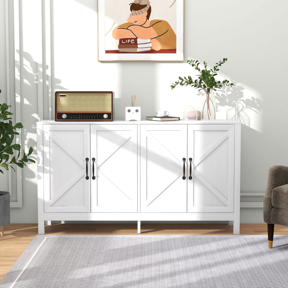 Barn Door Buffet with Adjustable Shelf, White