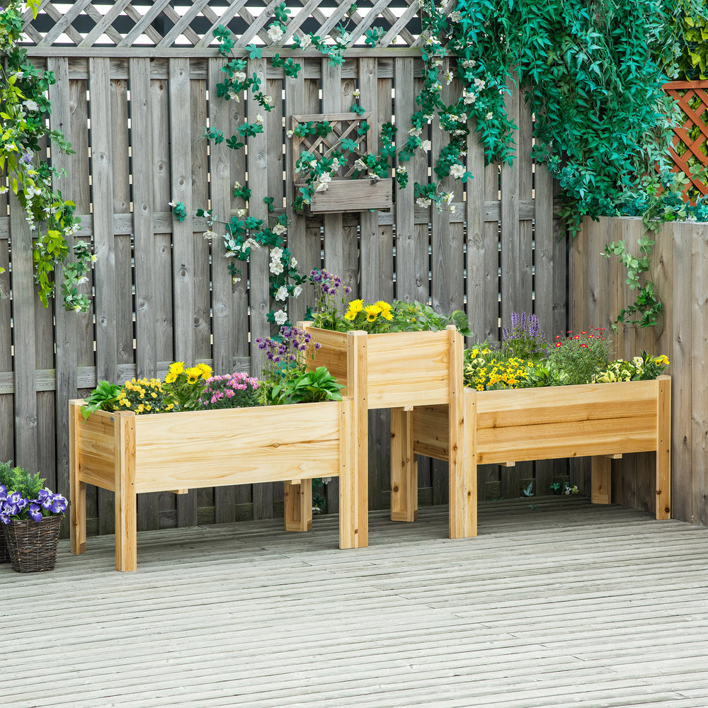 Set of 3 Freestanding Wooden Raised Planters