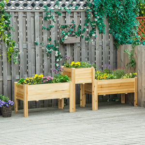 Set of 3 Freestanding Wooden Raised Planters