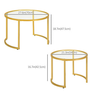Set of 2 modern round coffee tables with gold tempered glass top