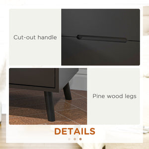 Modern bedside table with 2 drawers and solid wood legs, black