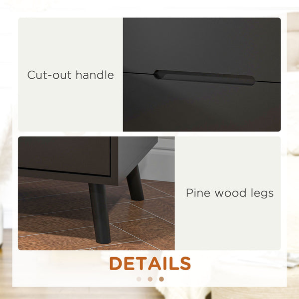 Modern bedside table with 2 drawers and solid wood legs, black