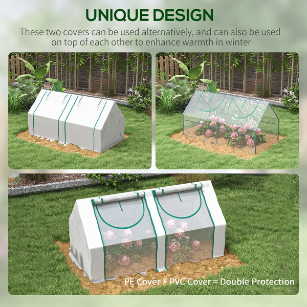 Portable mini greenhouse with 2 PE/plastic tarpaulins